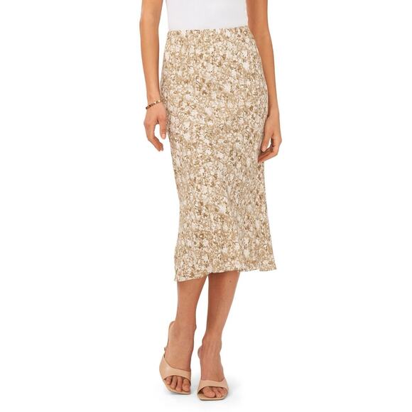 Halogen new floral pull on midi skirt fir green large beige - Picture 1 of 9